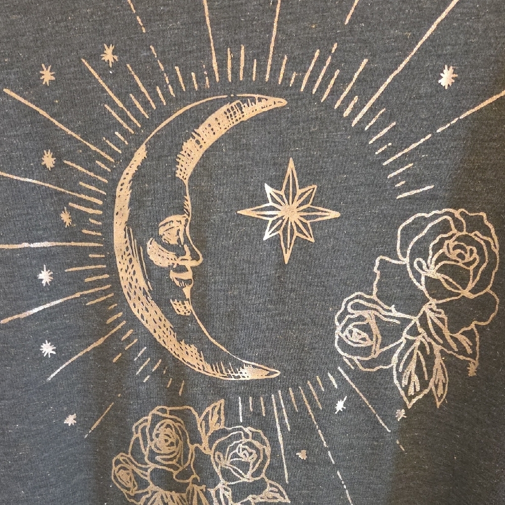 Moon & Roses Gold Foil Graphic Olive Green Tee - Picture 6 of 8